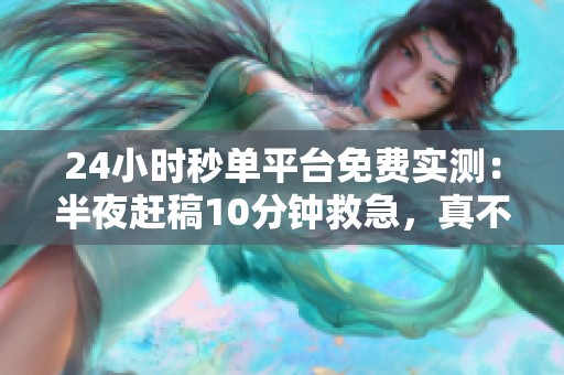 24小时秒单平台免费实测:半夜赶稿10分钟救急,真不是智商税 24小时秒单平台免费实测:半夜赶稿10分钟救急,真不是智商税