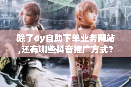 除了dy自助下单业务网站,还有哪些抖音推广方式? 除了dy自助下单业务网站,还有哪些抖音推广方式?